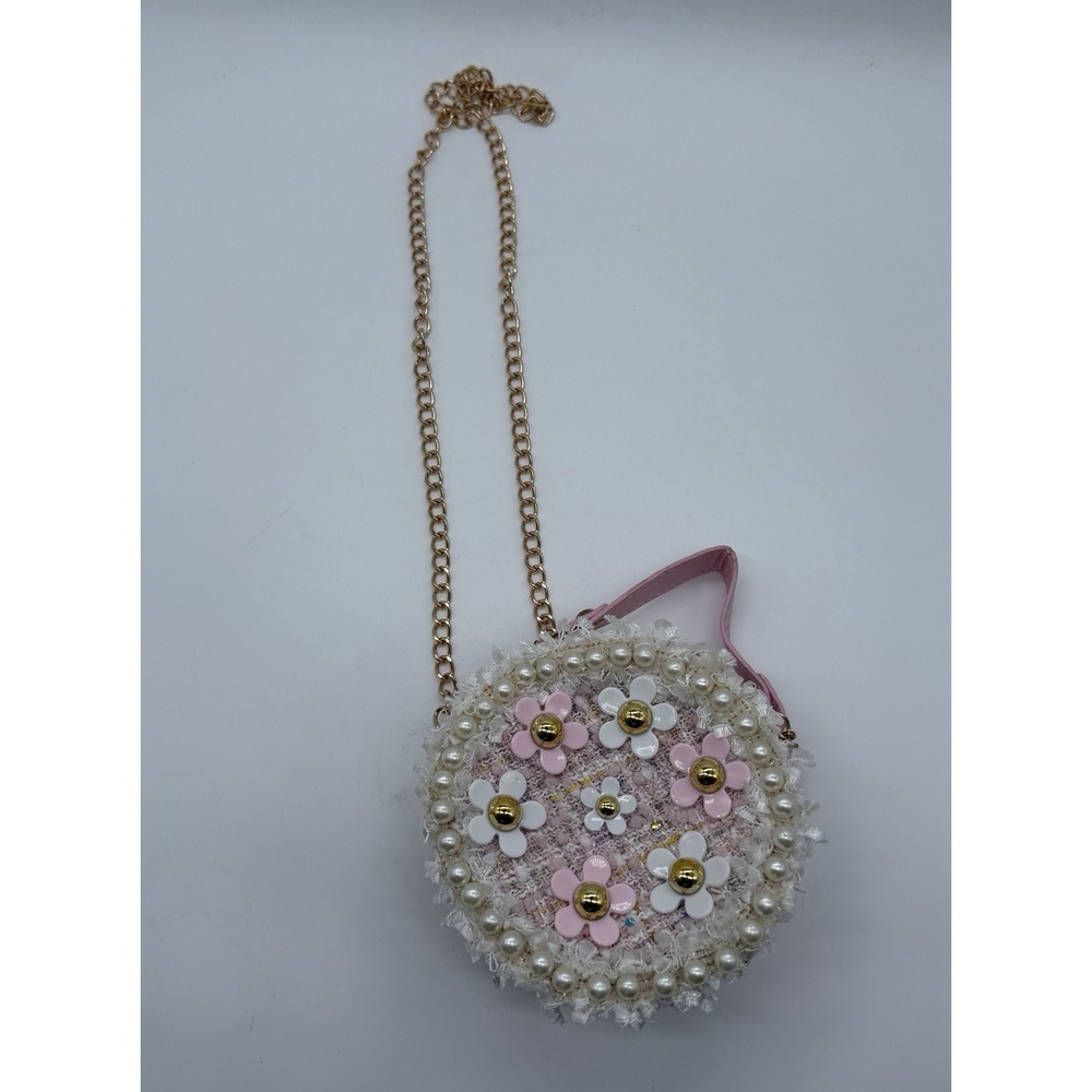 Floral Purse Pink White Beads Lace Pearl Small Handbag Chain